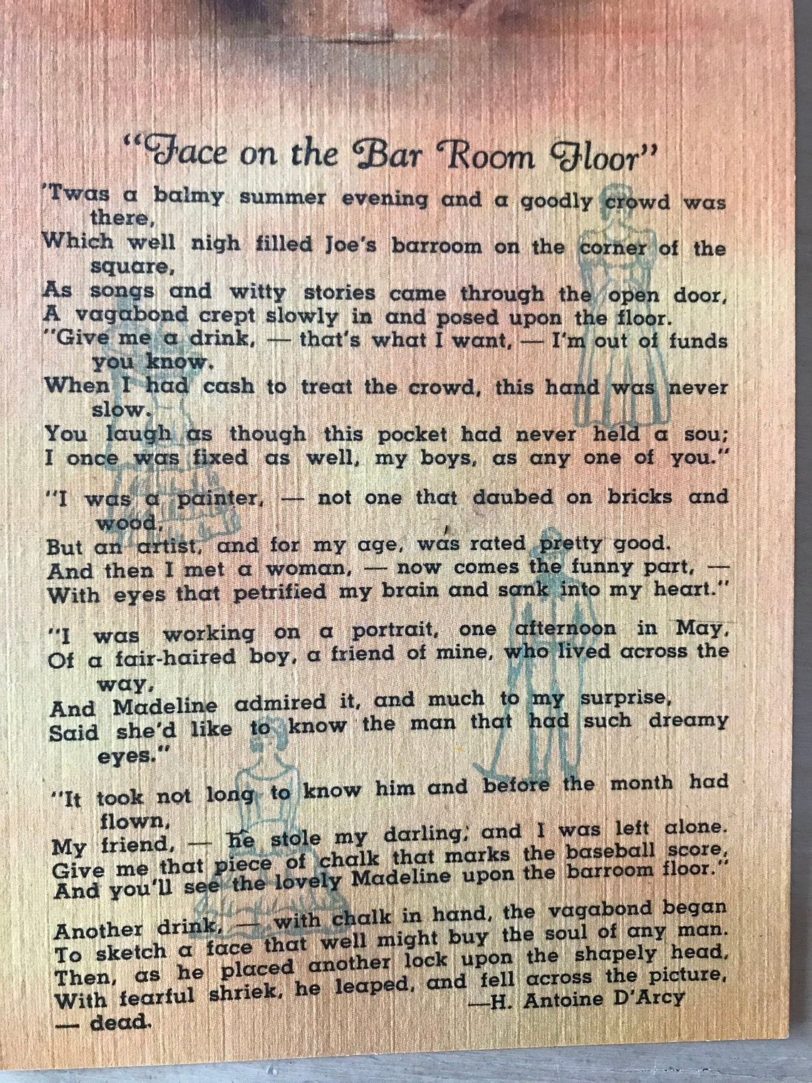 Vintage Postcard With Poem the Face on the Barroom Etsy