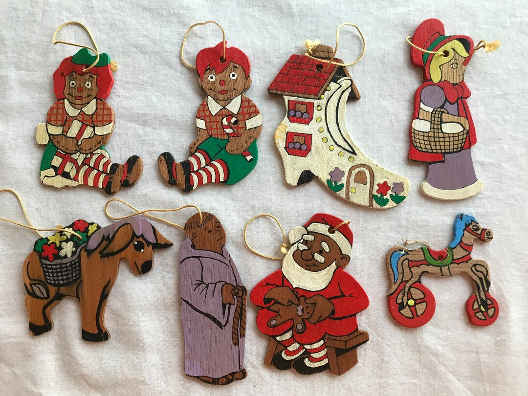 Lot of 8 Balsa Wood Painted Ornaments Kit Ornaments Vintage Etsy