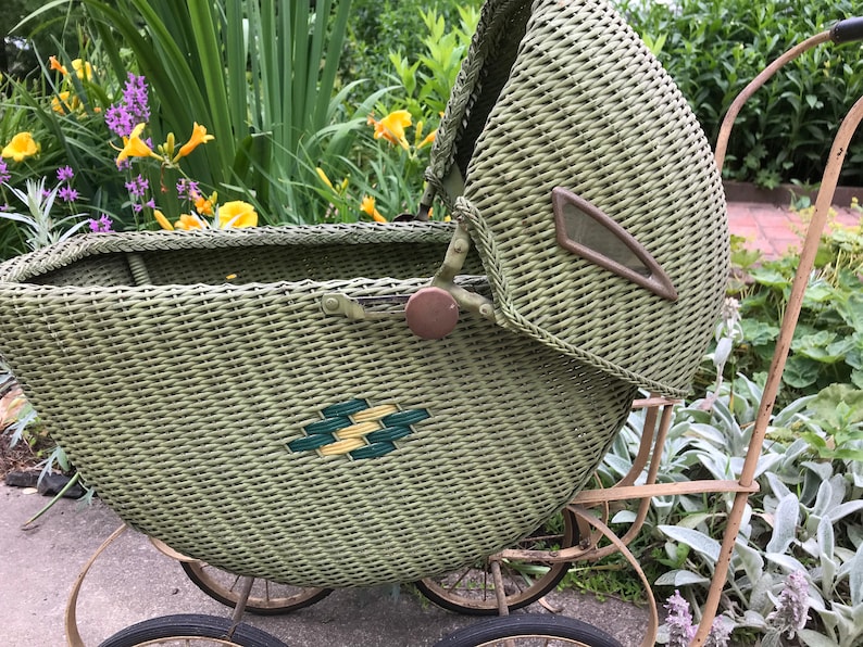Antique Wicker Doll Baby Carriage, N.E. Ohio LOCAL PICK Up ONLY, No Shipping, Collectible Display Pram, All Original, Cottage Home Decor image 2