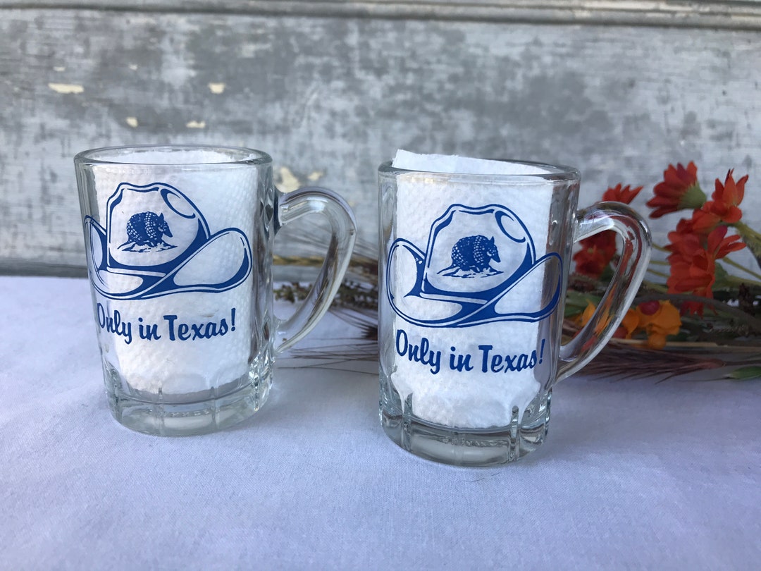 RARE Pair of Vintage only in Texas Shot Glasses, Oversize Shotglasses