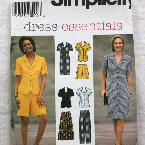 Simplicity 7524, Misses Dress or Top Skirt Pants Shorts, Size R 14, 16, 18, UNCUT, Summer Sportswear, 1997 Vintage Fashion