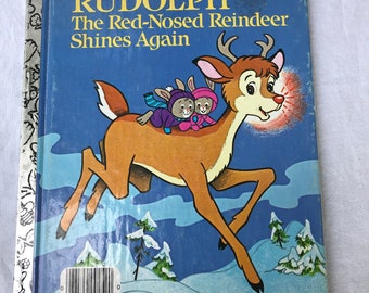 Vintage Rudolph The Red-Nosed Reindeer Shines Again, A Little Golden Book, Gold Foil Binding, 1980s