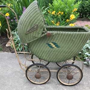 Antique Wicker Doll Baby Carriage, N.E. Ohio LOCAL PICK Up ONLY, No Shipping, Collectible Display Pram, All Original, Cottage Home Decor image 4