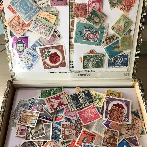 Packet of 50 Worldwide Postage Stamps for Travel Journals Junk Journals Crafts, Vintage International Canceled Stamps, 1960's