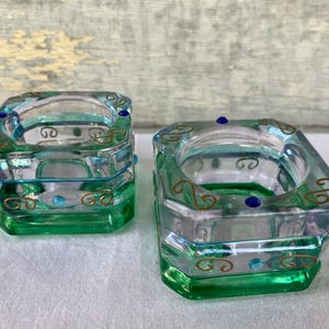 Vintage Pair of PartyLite Mardi Gras Glass Tealight/Votive Candleholders