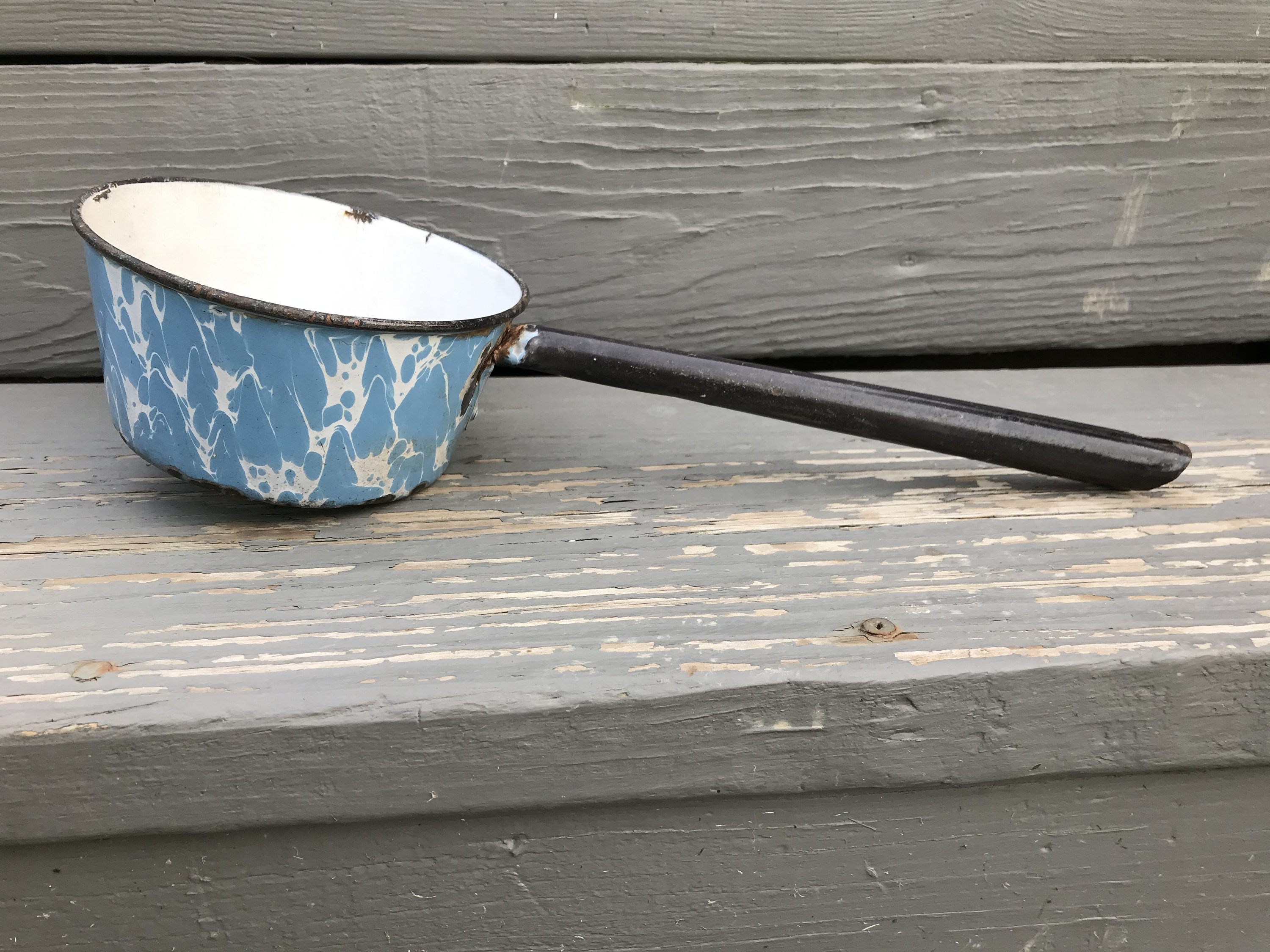 Vintage Blue & White Enamelware Ladle with Long Handle Etsy