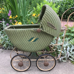 Antique Wicker Doll Baby Carriage, N.E. Ohio LOCAL PICK Up ONLY, No Shipping, Collectible Display Pram, All Original, Cottage Home Decor image 1