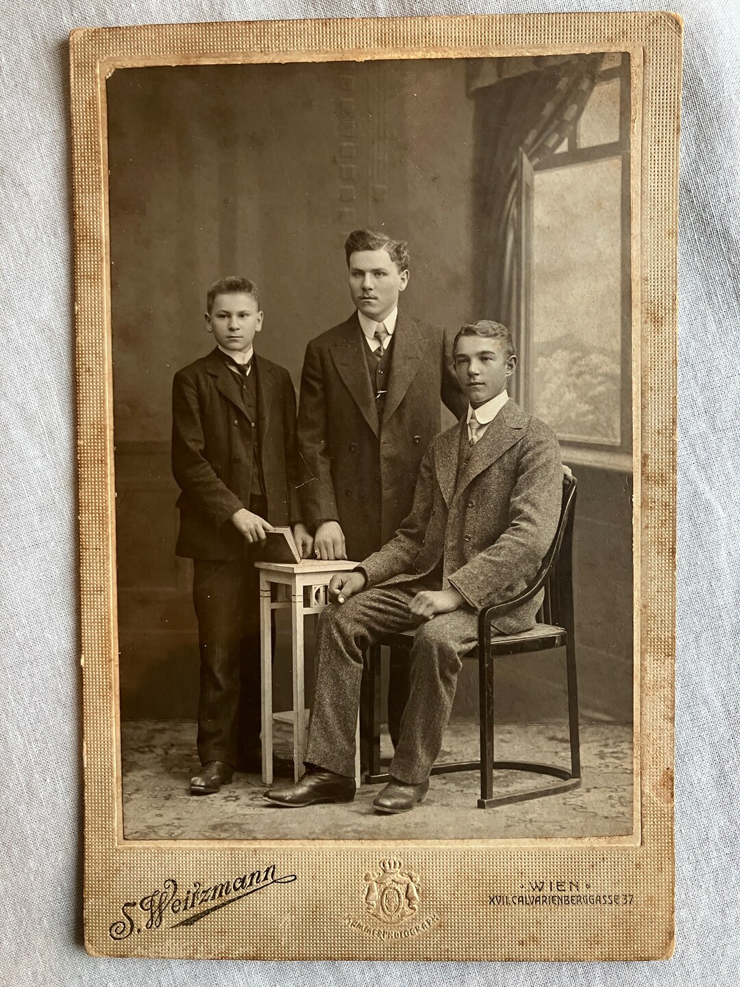 Antique Austrian Card Photo, Father & Sons, Printed During