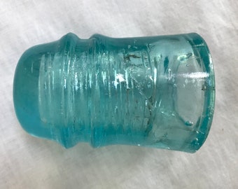 Vintage Aqua Blue Glass Insulator AM Tel & Tel Co, 1930's