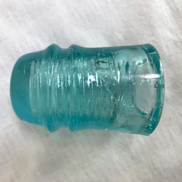 Vintage Aqua Blue Glass Insulator AM Tel & Tel Co, 1930's