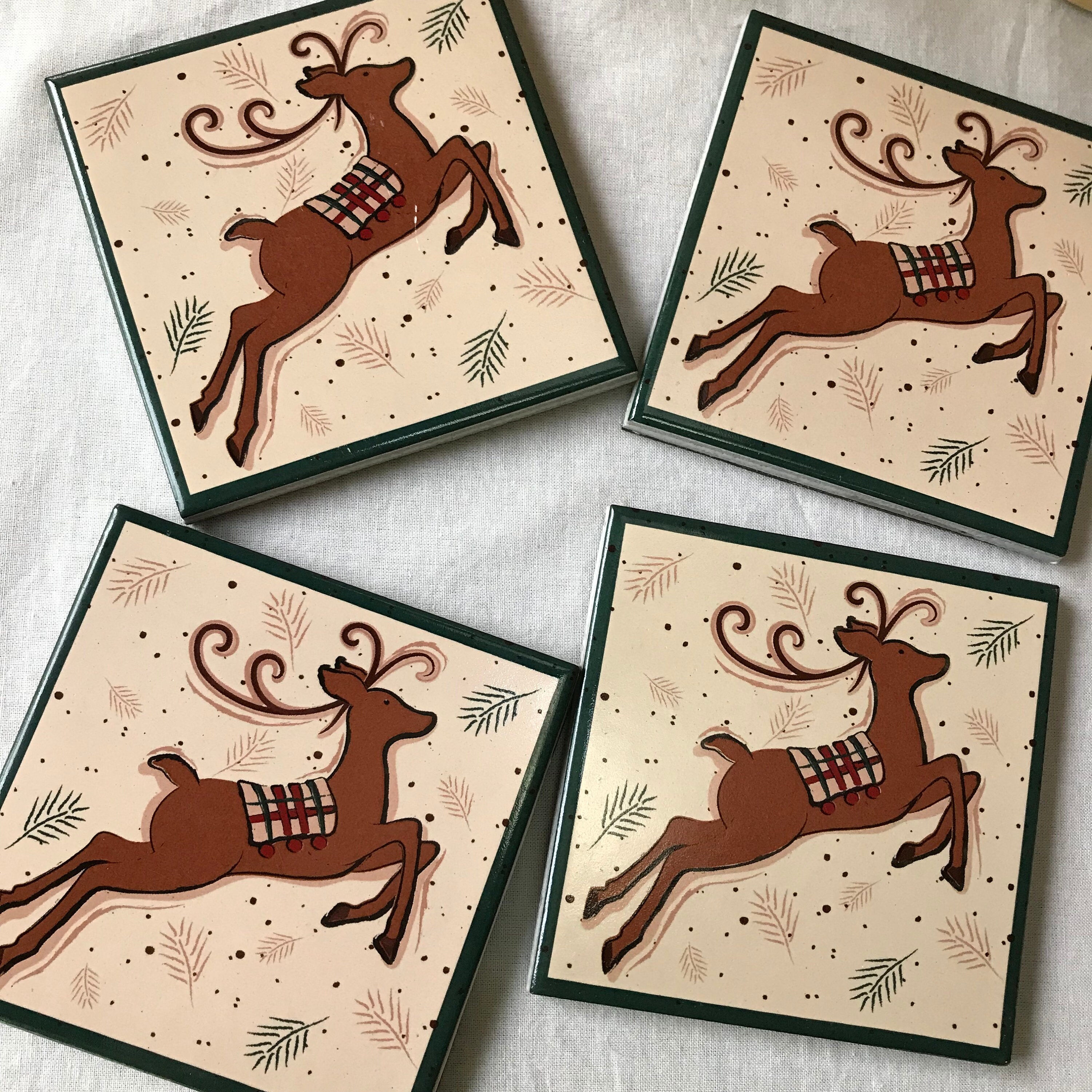 Vintage Ceramic Reindeer Coasters Set of 4 Festive Christmas Etsy