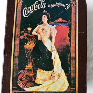 Vintage Coca Cola Tin with Retro Lady Drinking Coke Advertisement, Soda Fountain, Small Decorative Tin, Tea Tin, Storage Tin