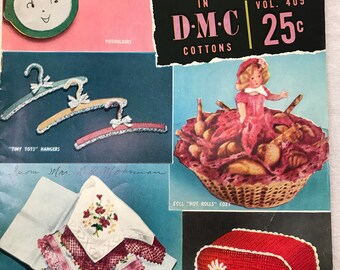 Vintage Crochet Gifts and Novelties Booklet, Handkerchief Edgings, Anthropomorphic Pot Holders, Toaster Cover, 1950s Novelty Crochet, 1950&#39;s