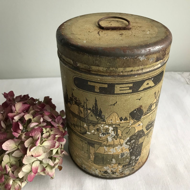 Vintage Tin Tea Canister With Dutch Children Windmills Etsy