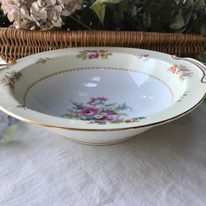 Vintage Noritake Floral Serving Bowl: Rose Motif, Gold Trim, Japan