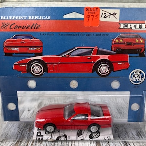 Vintage ERTL Blueprint Replicas ‘88 Chevrolet Corvette, Die Cast Metal Car, Little Red Corvette, 2650-7HEO