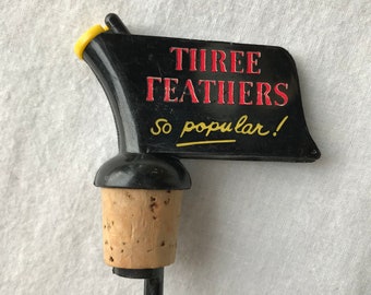 Vintage Three Feathers  Whiskey Pourer, Vintage Bottle Stopper, Old Liquor Pourer, Vintage Barware, Advertising Collectible