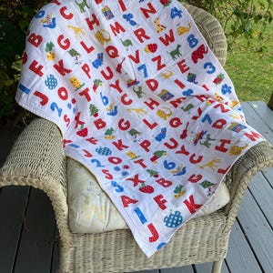 Charming Vintage Alphabet Baby Coverlet/Quilt, 1950s-60s Calico Print Throw