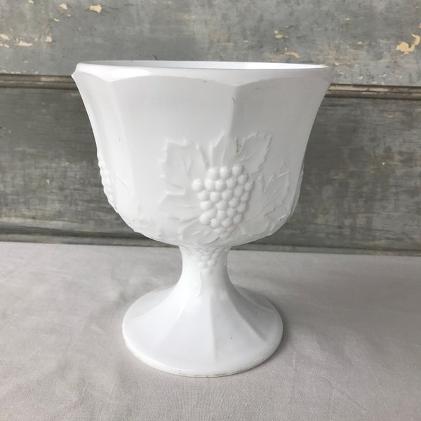 Vintage Indiana Glass Colony Harvest Grape Footed Compote, Milk Glass, Has a Small Factory Flaw