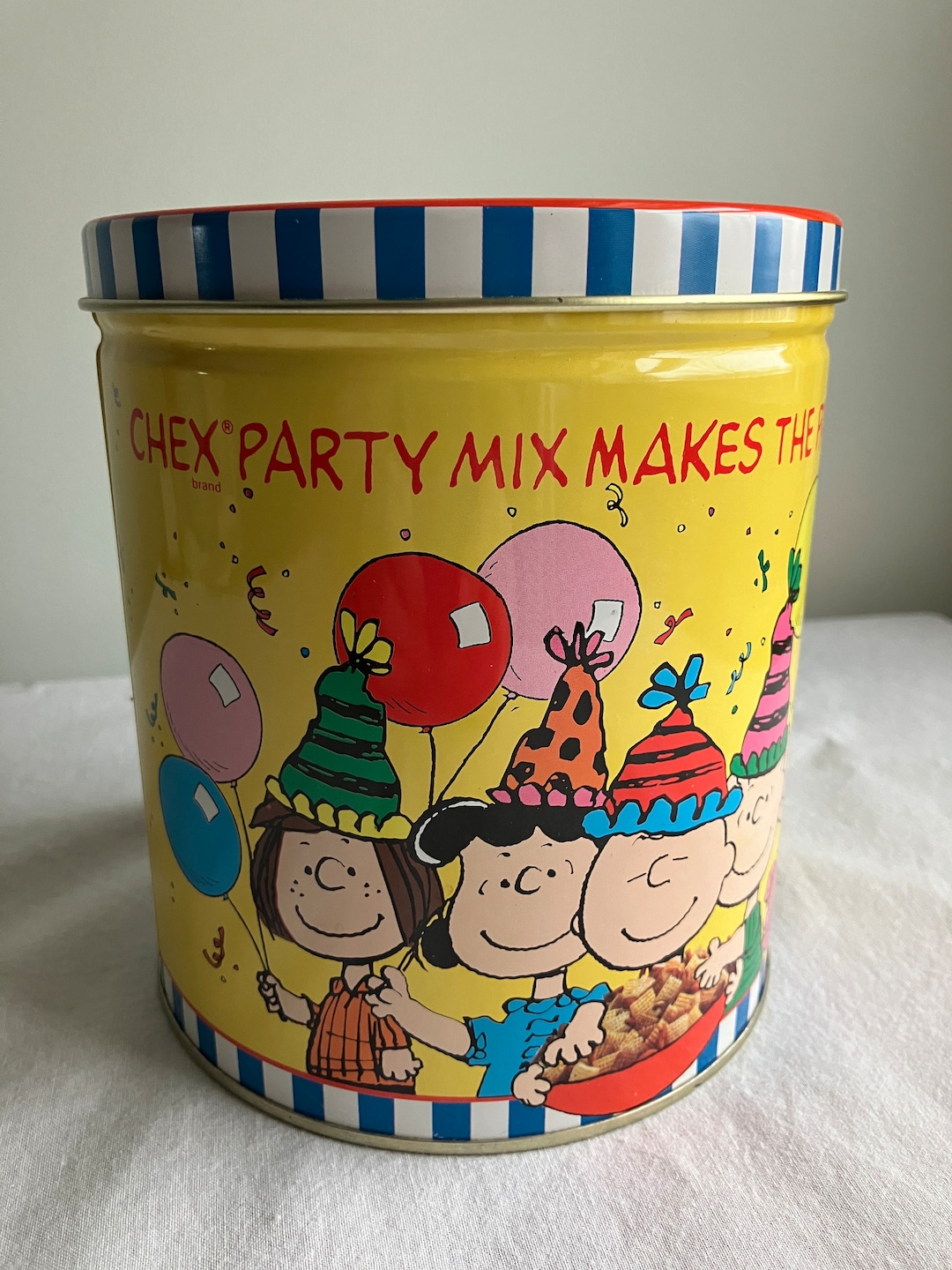Vintage Peanuts Chex Party Mix Tin, NEW Old Stock, Includes the