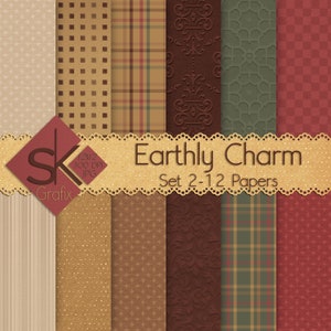 Earthly Charm Set 2- Digital Paper Pack - Autumn Colors / Colorful Background / Fall Colors / Printable Paper / Stripes / Polka Dots