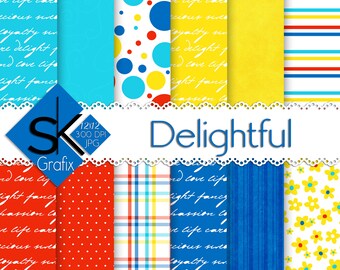 Delightful - Digital Paper Pack - Primary Colors / Colorful Background / Bright Colors / Printable Scrapbook Paper / Stripes / Polka Dots