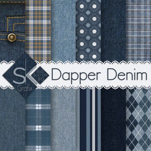 Dapper Denim - Pacote de papel digital - Denim / Listras / Cores sólidas / Xadrez / Argyle/Papel para scrapbook para impressão