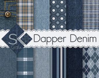 Dapper Denim - Digital Paper Pack - Denim / Stripes / Solid Colors / Plaid / Argyle/Printable Scrapbook Paper