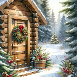 Casette di Natale nel Bosco - 14, Porte delle Casette, Natale, Neve, Alberi, Ghirlanda