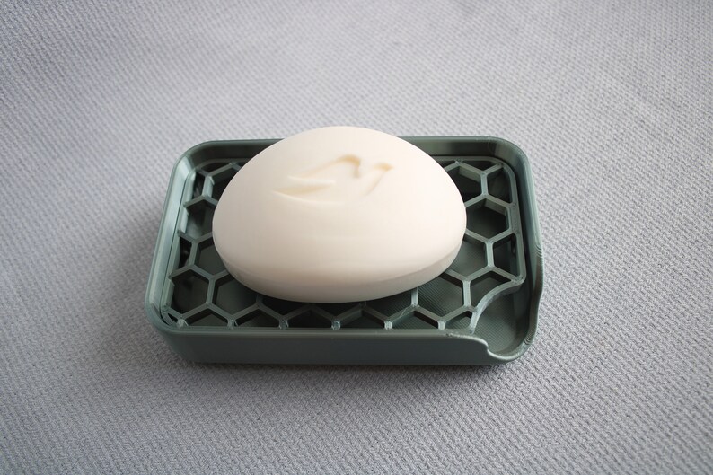 Emerald Green Grey Plastic Soap Dish With Alveolate 3D Printing Hexagon