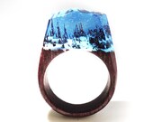 ENCHANTED FOREST Wood ring. Secret world in wooden rings for women & men. Wood resin ring. Fashion resin jewelry. Statement ring.