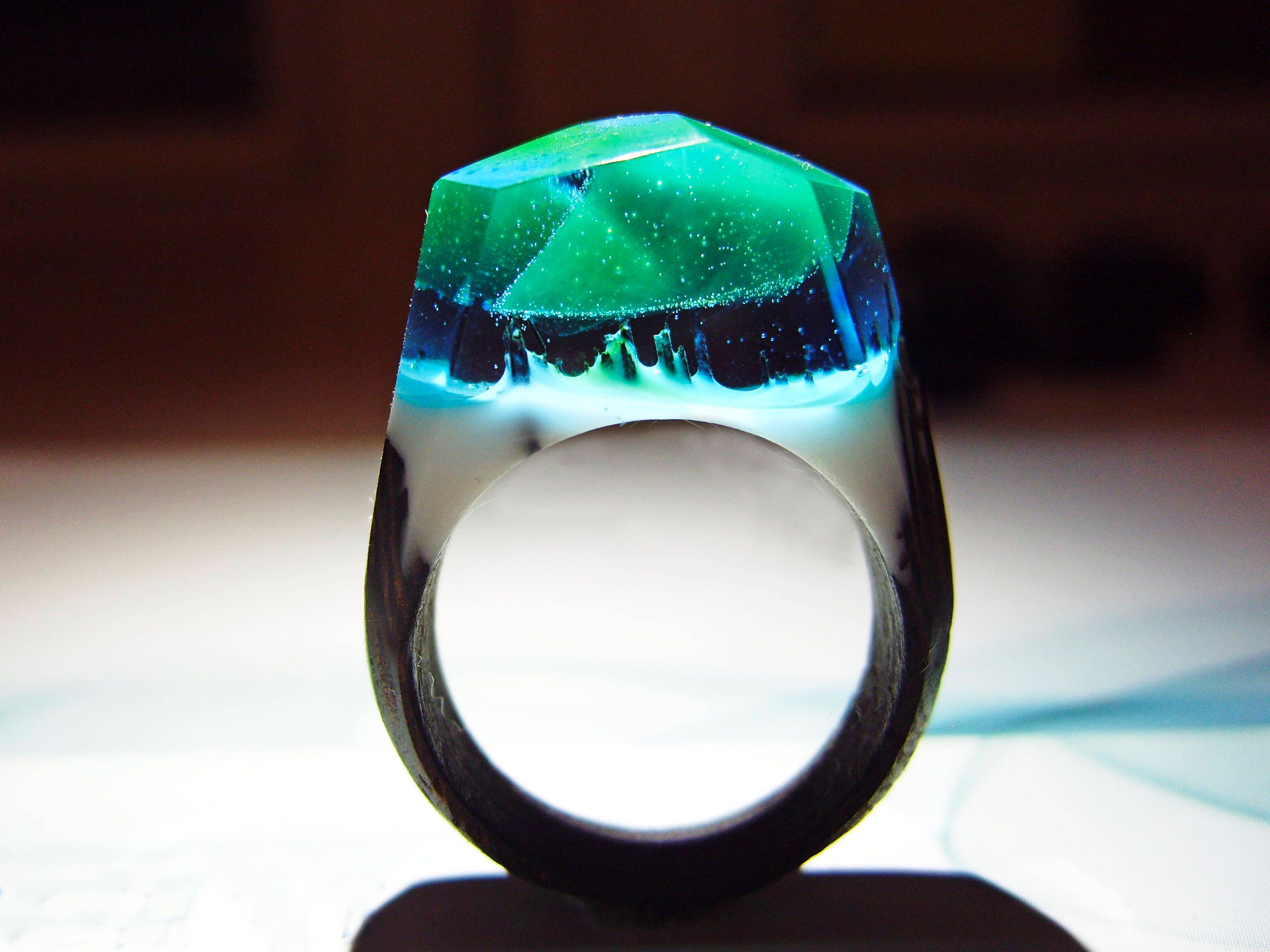 Heavenly glow Wood ring. Secret world inside the ring. Etsy