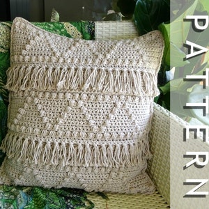 Crochet Cushion Cover Pattern DIY Boho Crocheted Tassel Throw Pillow PDF Patterns Tutorial Download Bohemian Homewares Home Decor 0148 image 1