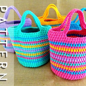 Girls Crochet Bag Pattern | Crocheted DIY Crochet Girls Tote Bag Purse PDF Pattern Download | Kids Striped Totebag Tutorial 0135