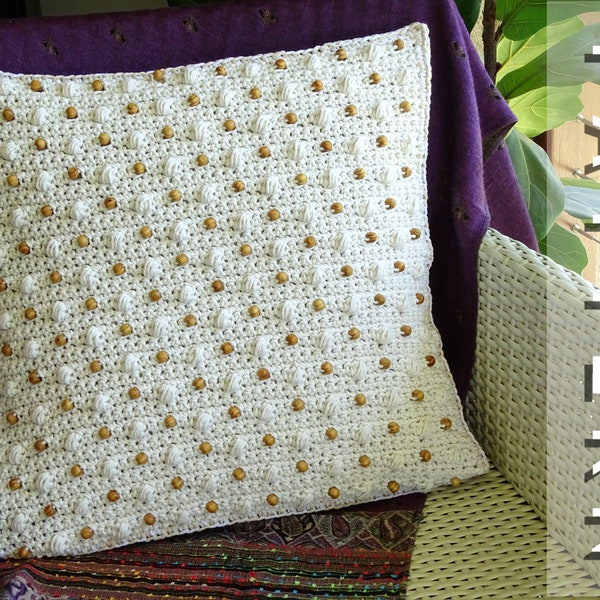 Crochet Cushion Cover Pattern | PDF Crocheted Patterns Tutorial Download | DIY Beaded Throw Pillow | Bohemian Homewares Home Decor 0154
