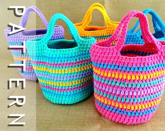 Girls Crochet Bag Pattern | Crocheted DIY Crochet Girls Tote Bag Purse PDF Pattern Download | Kids Striped Totebag Tutorial 0135