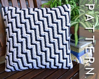 Mosaic Crochet Cushion Cover Pattern | Zig Zag Scandi Crocheted Throw Pillow PDF Patterns Tutorial Download | DIY Home Decor Homewares 0161