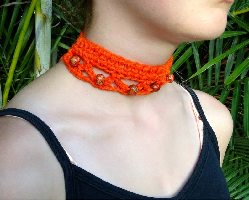 Crochet Choker Pattern PDF Crocheted Pattern Custom Beaded Choker Collar Necklace Boho Bohemian Necklace Jewellery Jewelry 0115 image 3