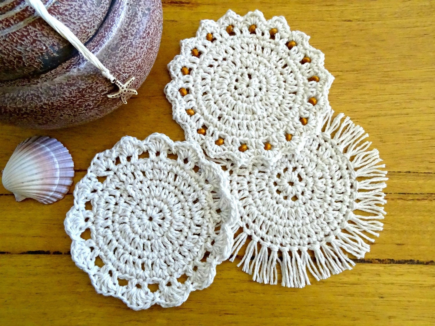 Crochet Cotton Coasters Crocheted Coaster Set Table Etsy
