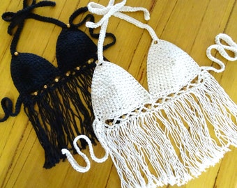 Crochet Boho Top Pattern Download | Crocheted Tassel Bikini Halter Crop Top PDF Pattern | Beaded Bohemian Clothing Festival Top 0114