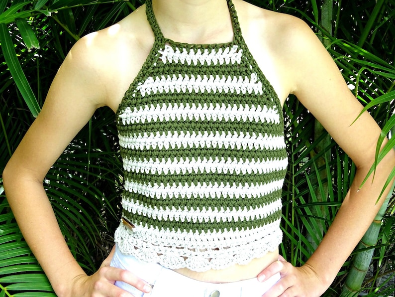 Crochet Halter Top Striped Halter Neck Crocheted Crop Top - Etsy