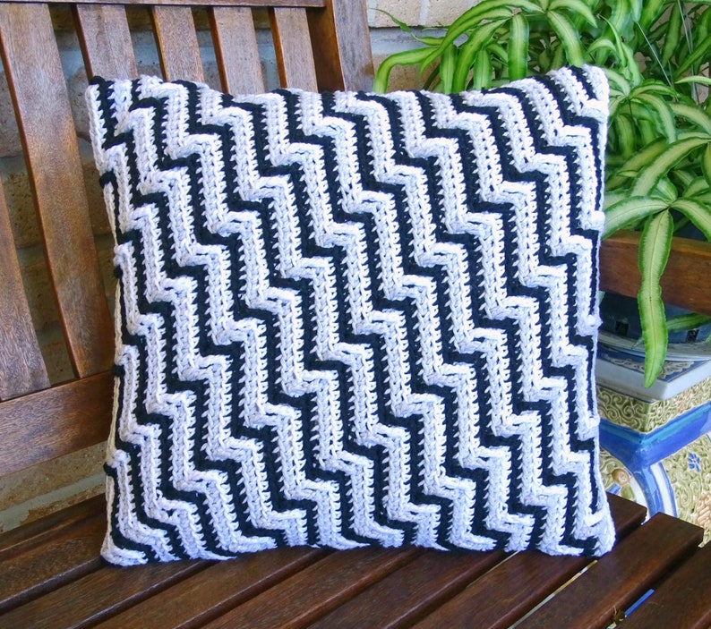 Mosaic Crochet Cushion Cover Pattern Zig Zag Scandi Etsy Australia