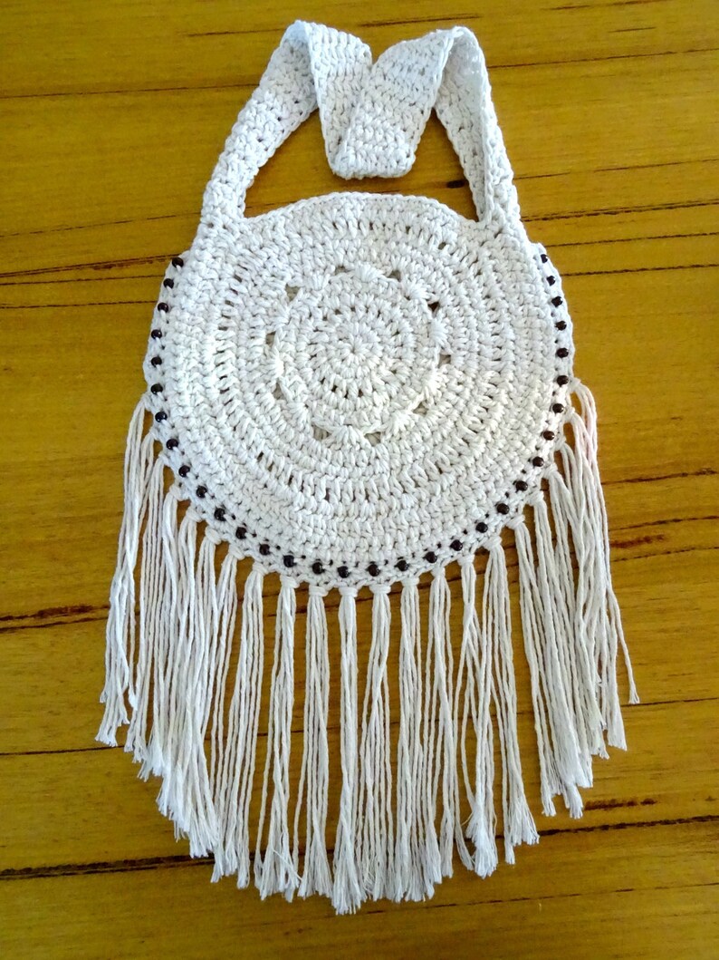Crochet Tassel Bag With Beading Fringed Boho Beach Bag Etsy