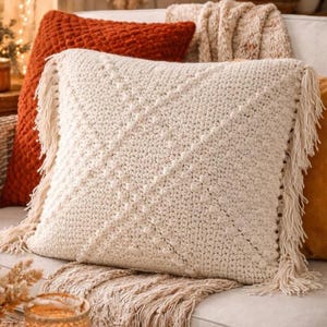 Crochet Cushion Cover Pattern | Puff Stitch Boho Pillow PDF