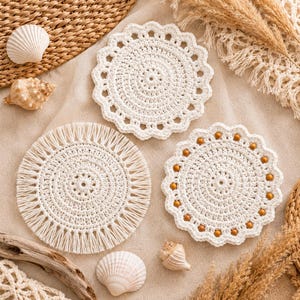 Crochet Coasters Pattern PDF – Easy Beaded Mug Rug Design
