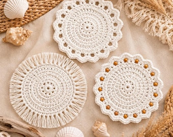 Crochet Coaster Pattern Set | 3 Beginner Mug Rug Designs PDF