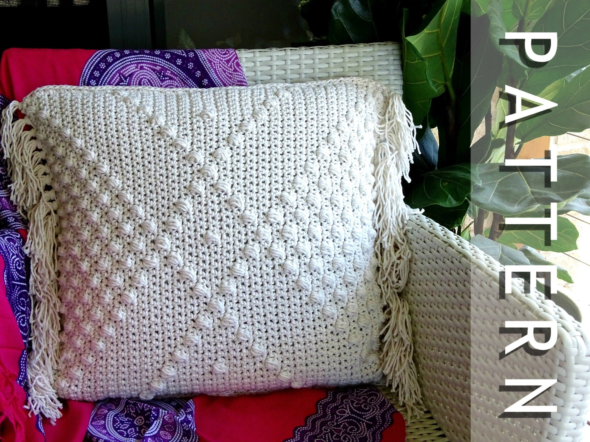 Crochet Cushion Cover Pattern | DIY Crocheted Boho Throw Pillow PDF Patterns Tutorial Download | Bohemian Boho Homewares Home Decor 0147