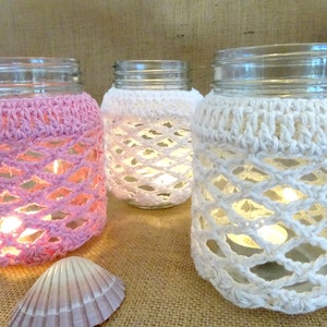 PDF Crochet Candle Cozy | Crocheted Mason Jar Covers Pattern | Boho Wedding Candles Project Tutorial | Home Decor House Warming 0134