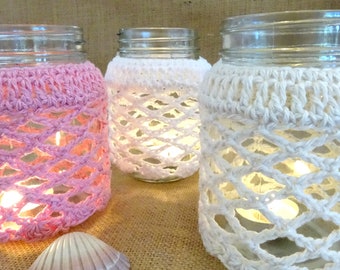 PDF Crochet Candle Cozy | Crocheted Mason Jar Covers Pattern | Boho Wedding Candles Project Tutorial | Home Decor House Warming 0134