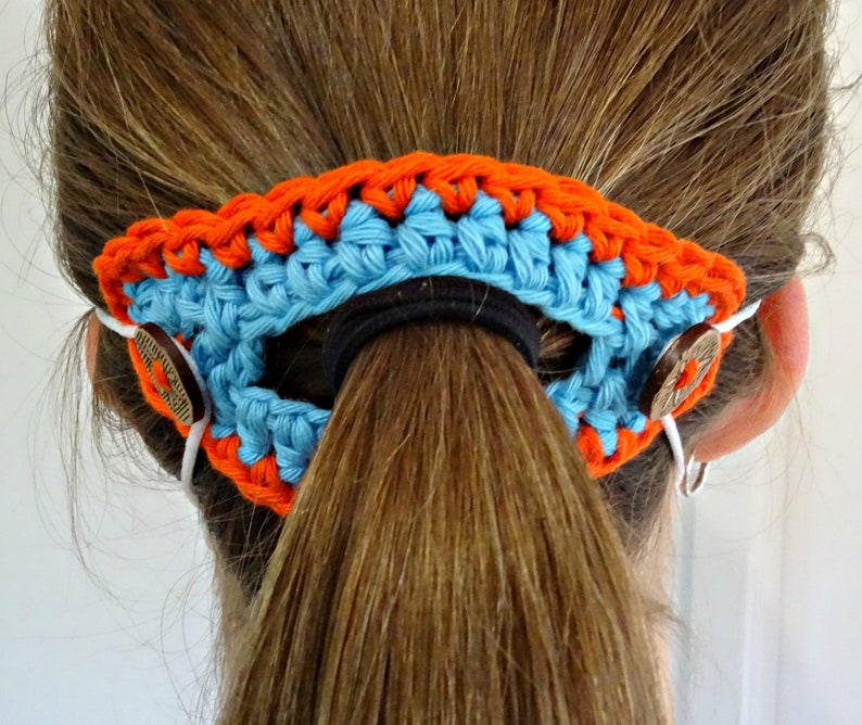 Crochet Face Mask Ponytail Ear Saver Pattern Crocheted Mask Mates Extender Relief Loop Protector Tutorial Stash Buster Pattern 0164 image 4